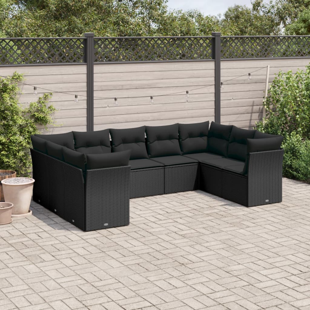 10-delige Loungeset met kussens poly rattan