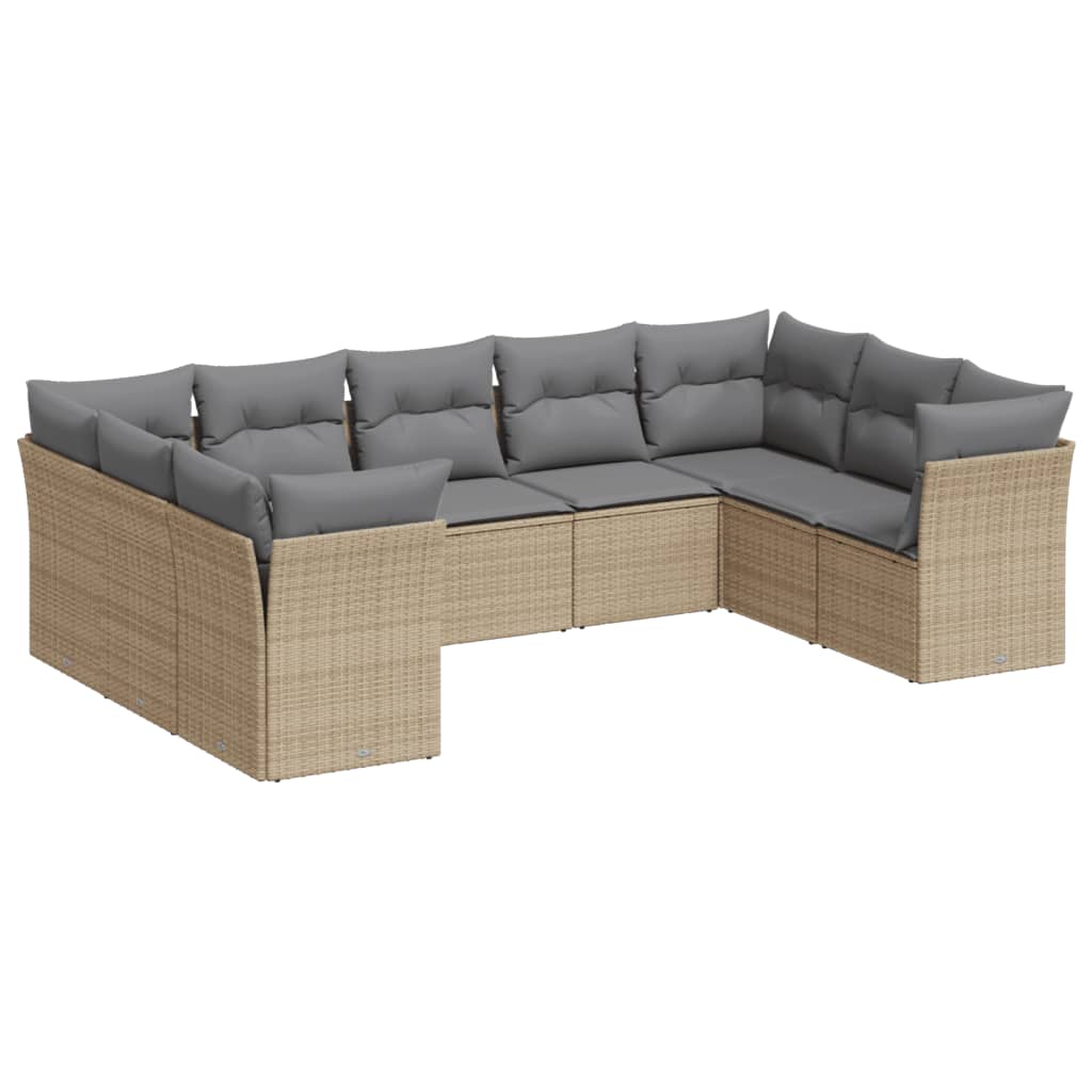 10-delige Loungeset met kussens poly rattan