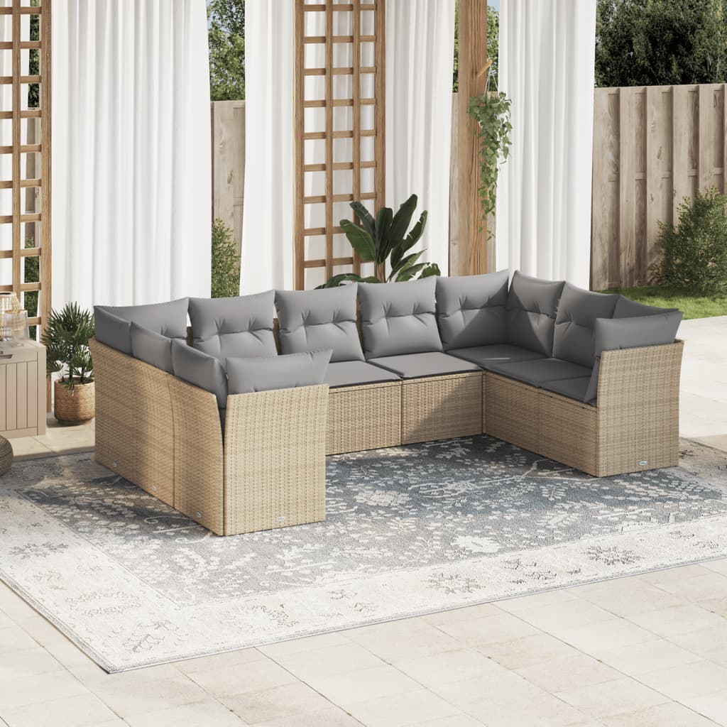 10-delige Loungeset met kussens poly rattan