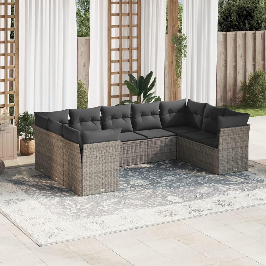 10-delige Loungeset met kussens poly rattan