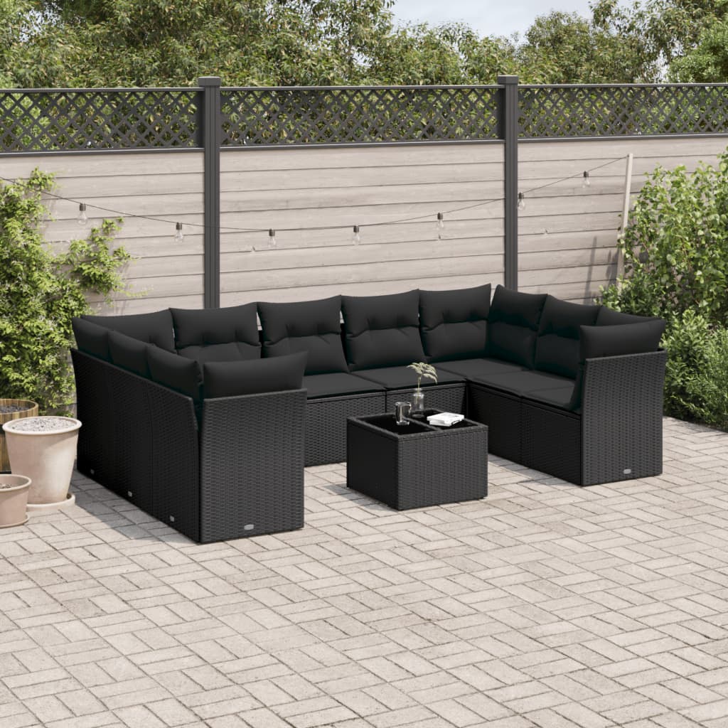 10-delige Loungeset met kussens poly rattan