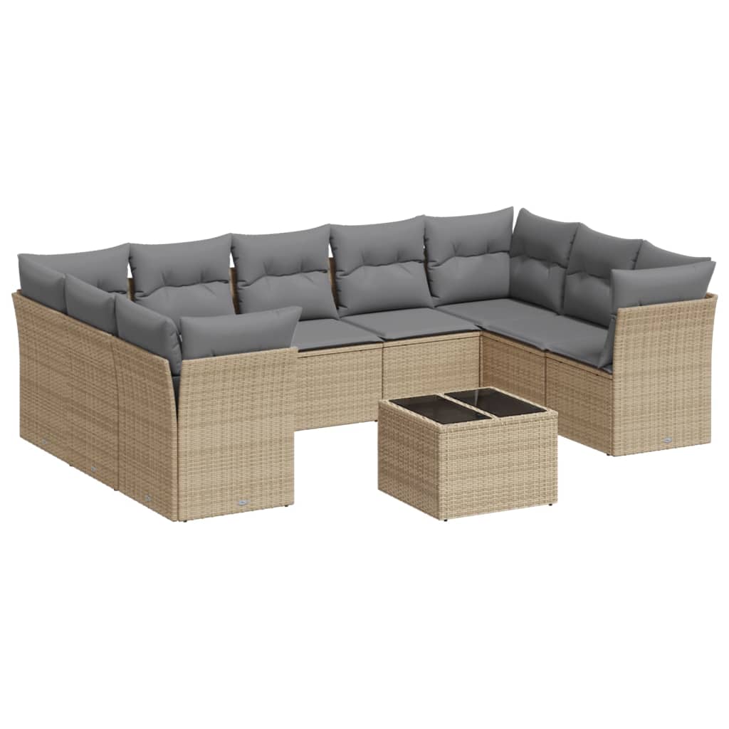 10-delige Loungeset met kussens poly rattan