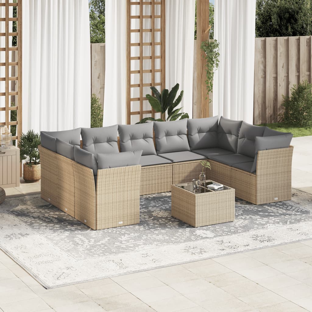 10-delige Loungeset met kussens poly rattan