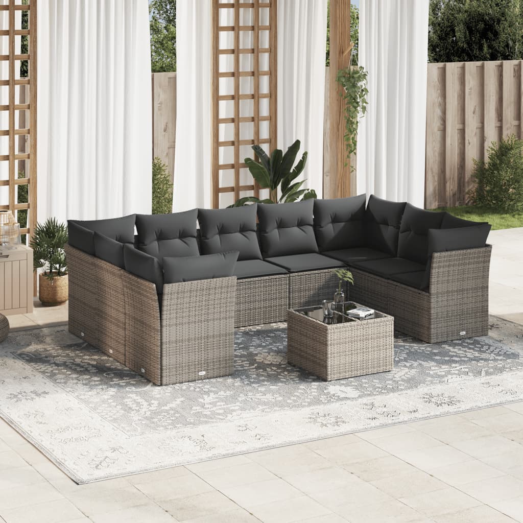 10-delige Loungeset met kussens poly rattan