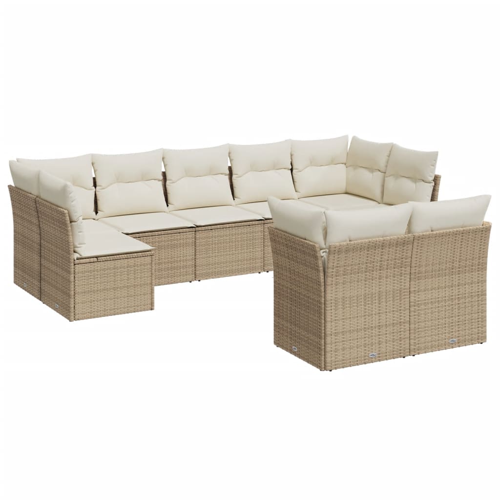 10-delige Loungeset met kussens poly rattan beige