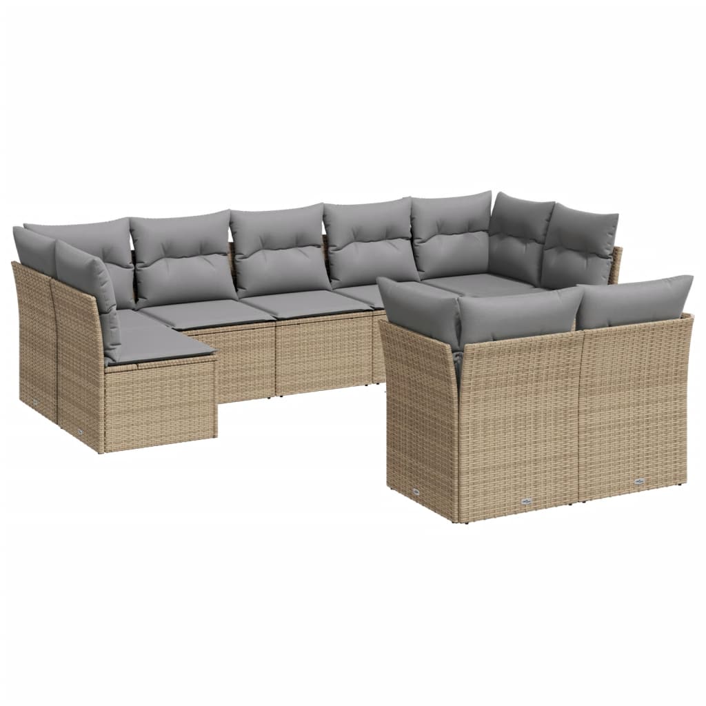 10-delige Loungeset met kussens poly rattan beige