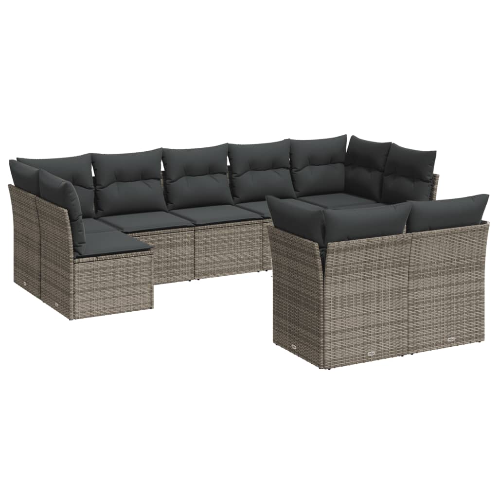 10-delige Loungeset met kussens poly rattan