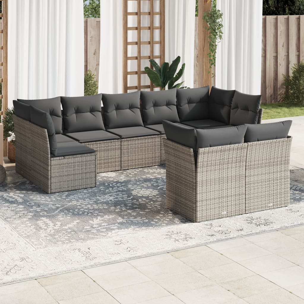 10-delige Loungeset met kussens poly rattan