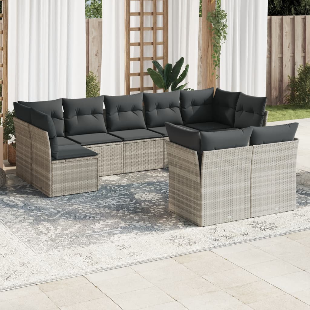 10-delige Loungeset met kussens poly rattan beige