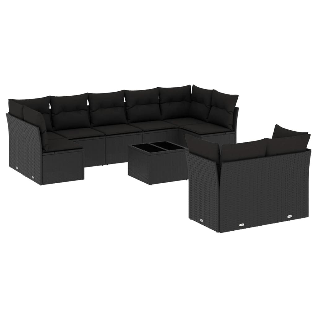 10-delige Loungeset met kussens poly rattan beige