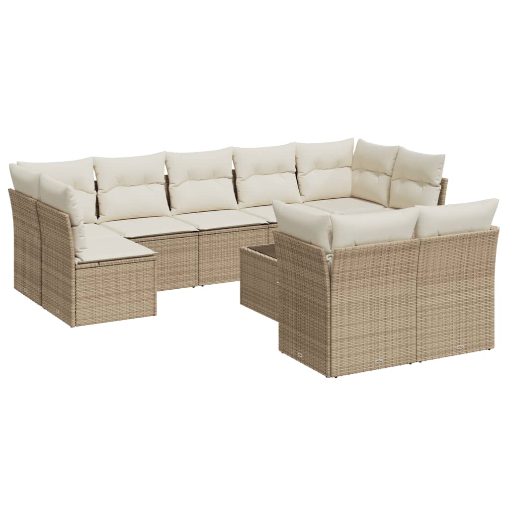 10-delige Loungeset met kussens poly rattan beige