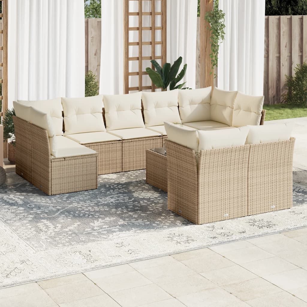 10-delige Loungeset met kussens poly rattan