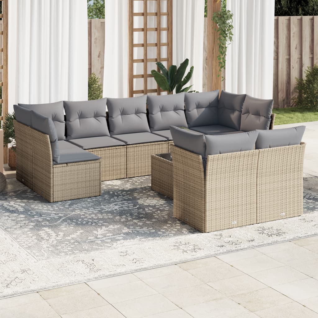 10-delige Loungeset met kussens poly rattan