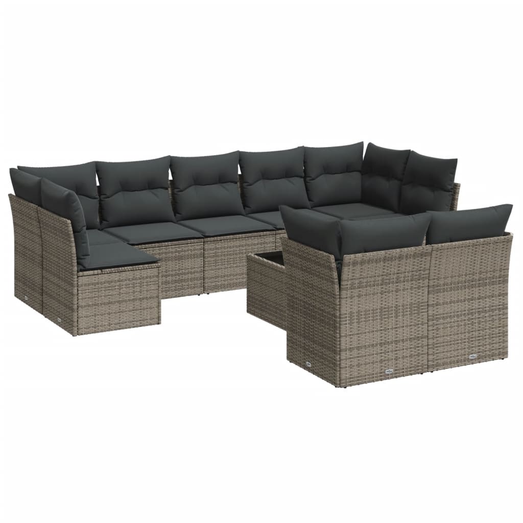 10-delige Loungeset met kussens poly rattan