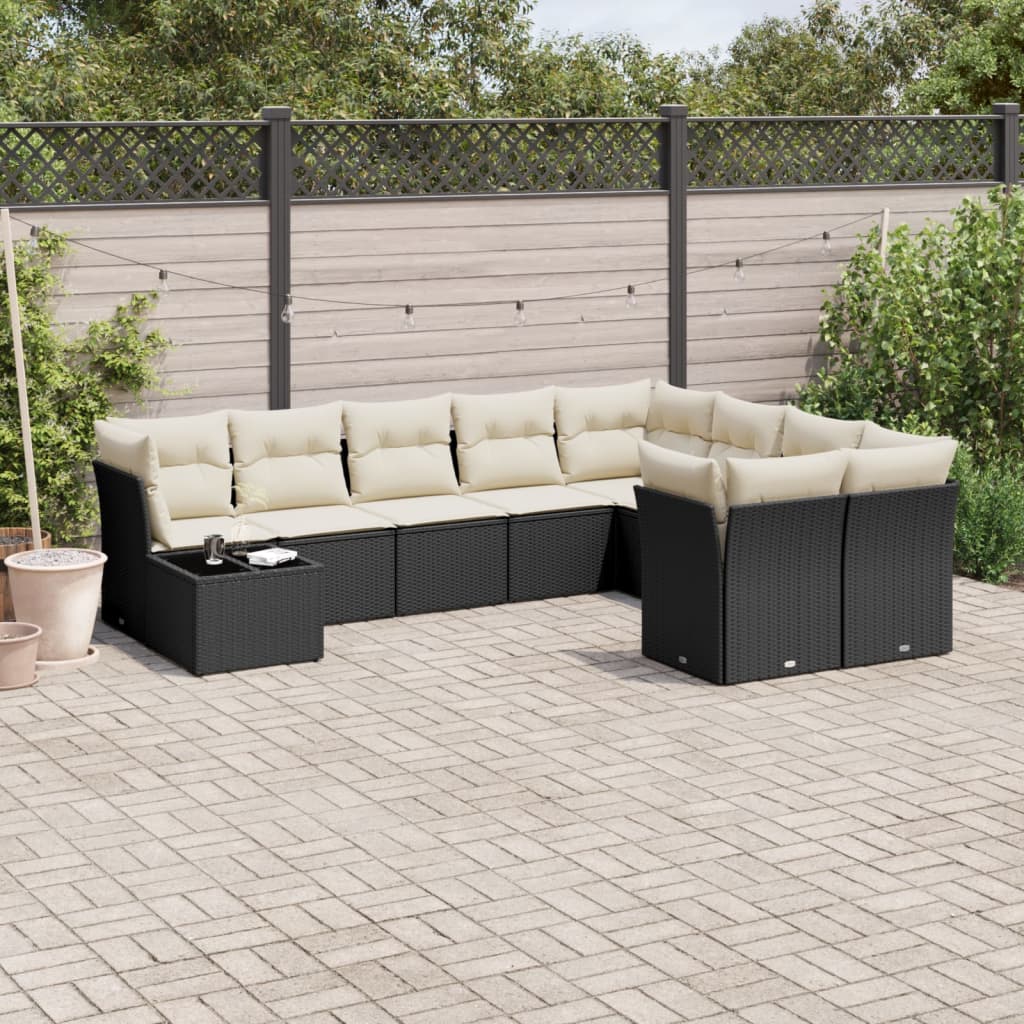 10-delige Loungeset met kussens poly rattan beige