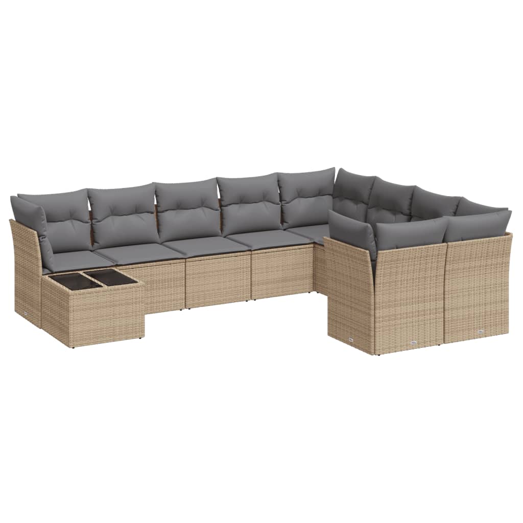 10-delige Loungeset met kussens poly rattan beige