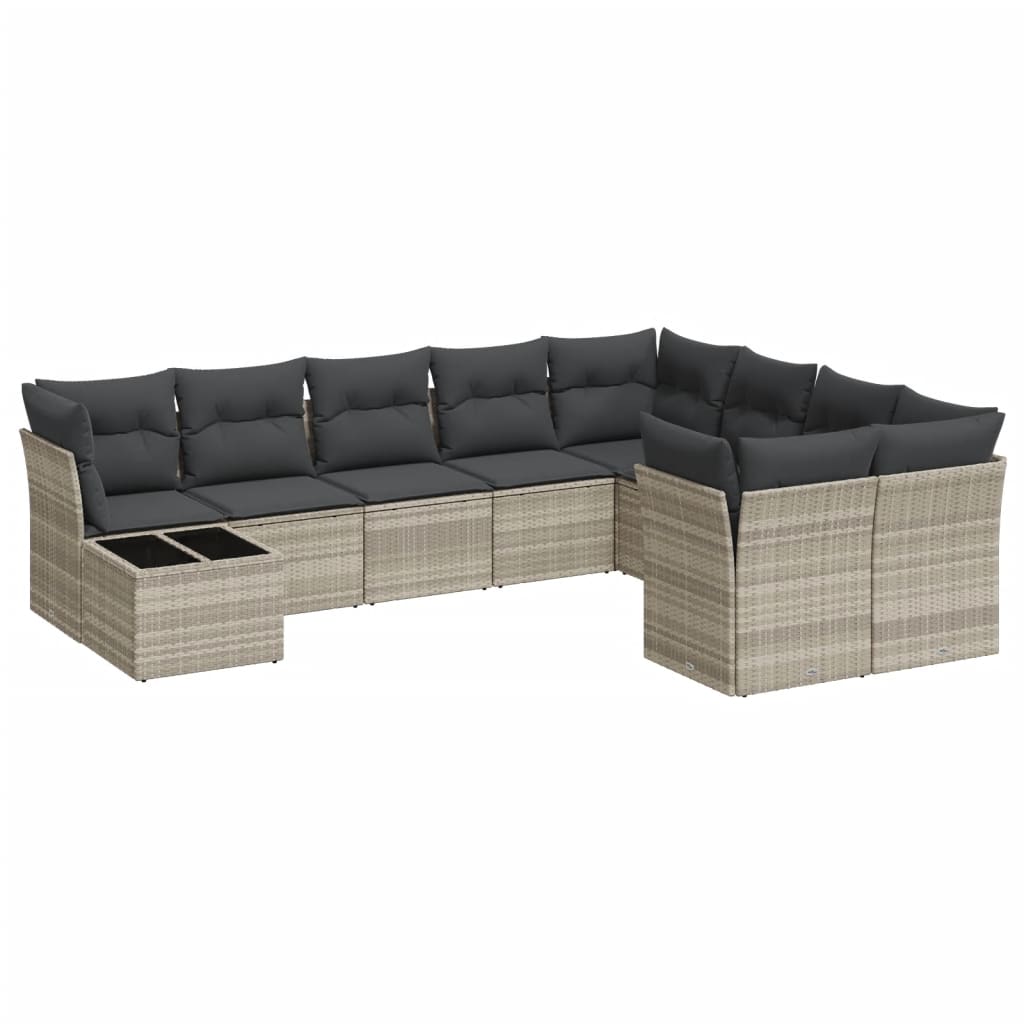 10-delige Loungeset met kussens poly rattan zwart