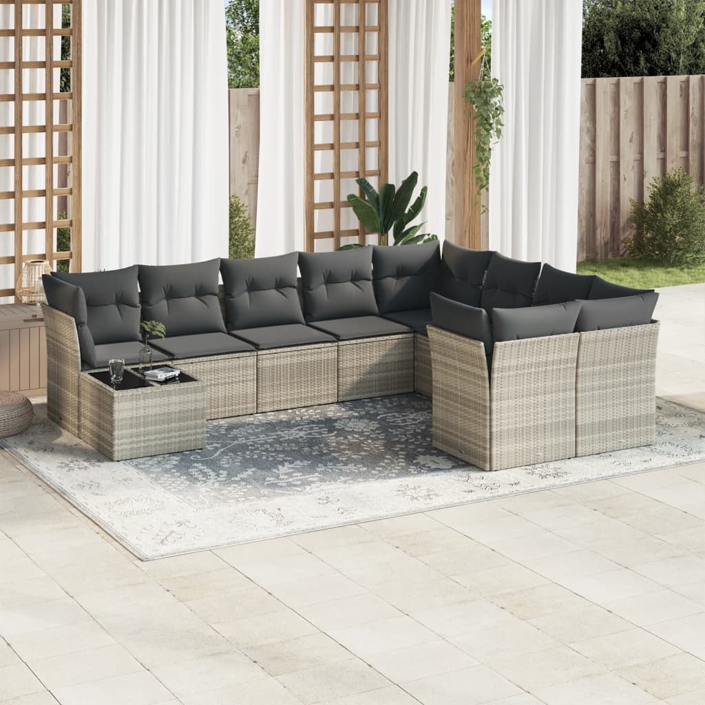 10-delige Loungeset met kussens poly rattan beige