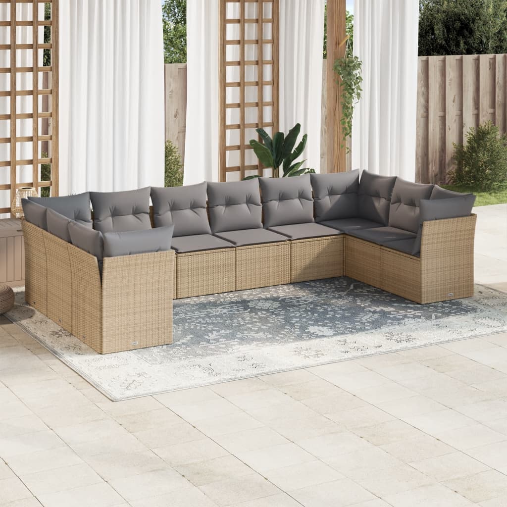 11-delige Loungeset met kussens poly rattan