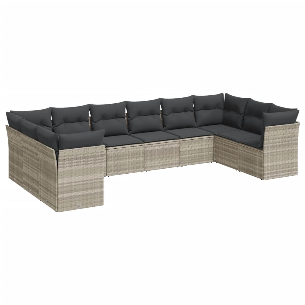 10-delige Loungeset met kussens poly rattan zwart