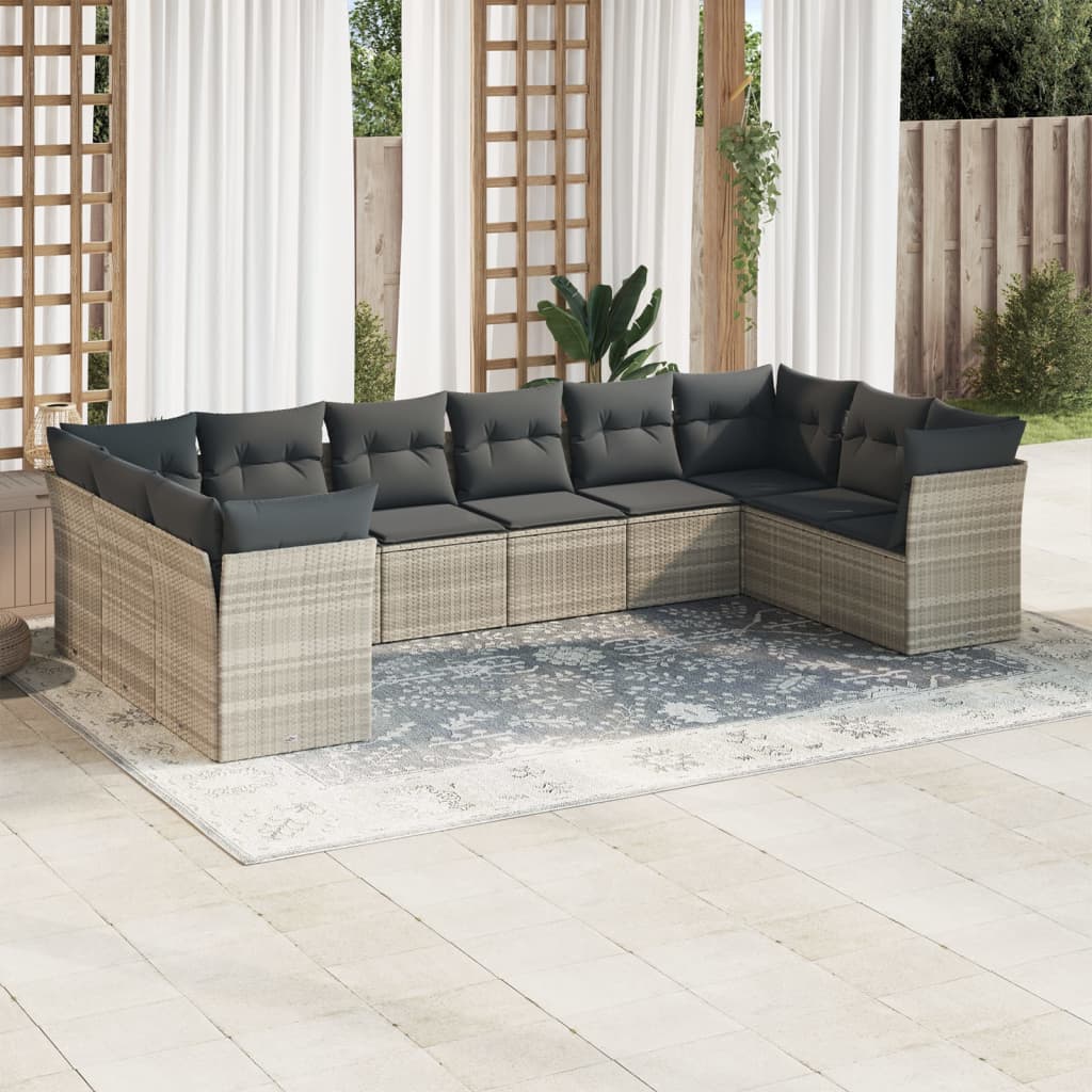 10-delige Loungeset met kussens poly rattan zwart