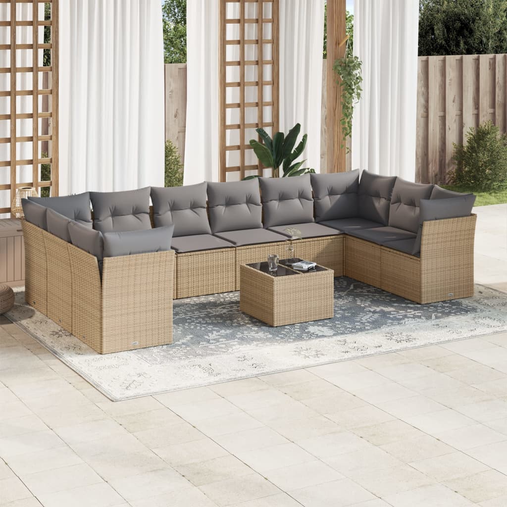 11-delige Loungeset met kussens poly rattan