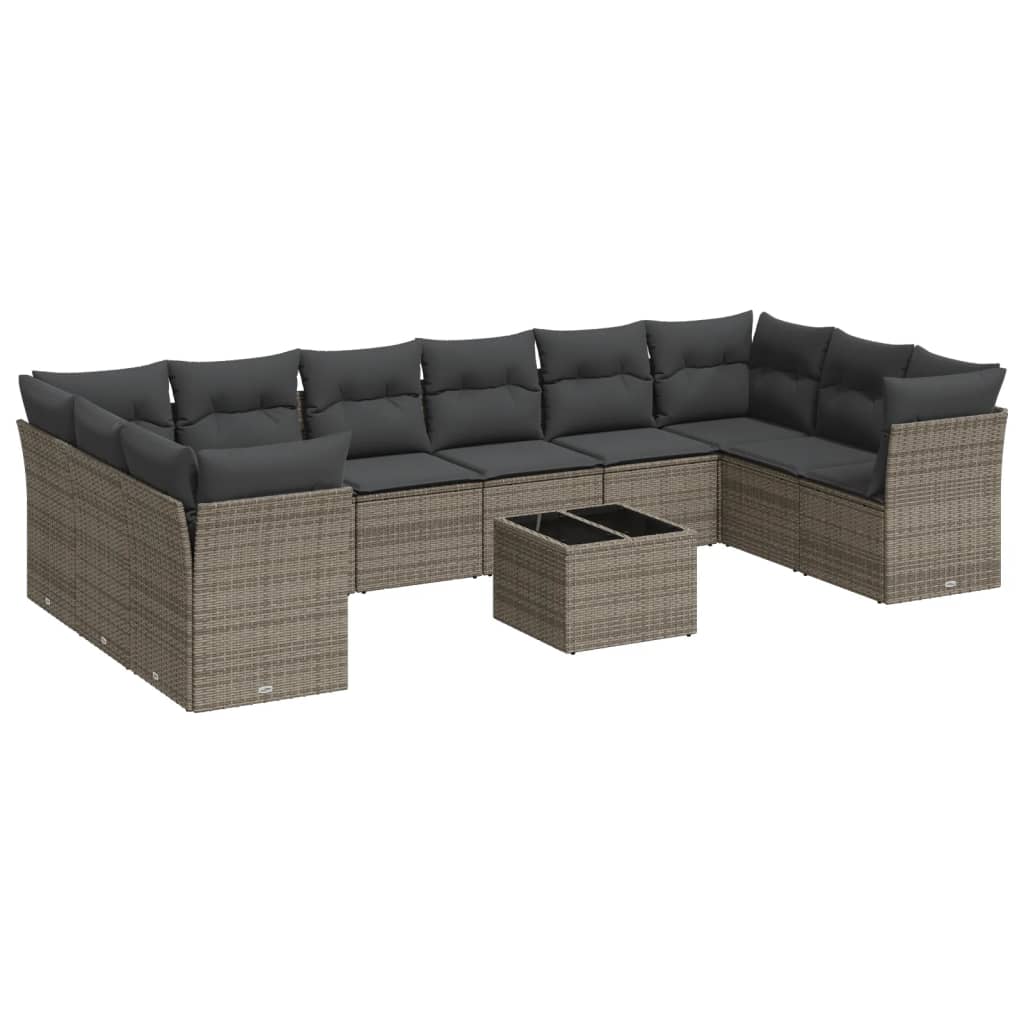 10-delige Loungeset met kussens poly rattan zwart