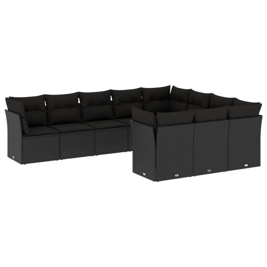 10-delige Loungeset met kussens poly rattan bruin