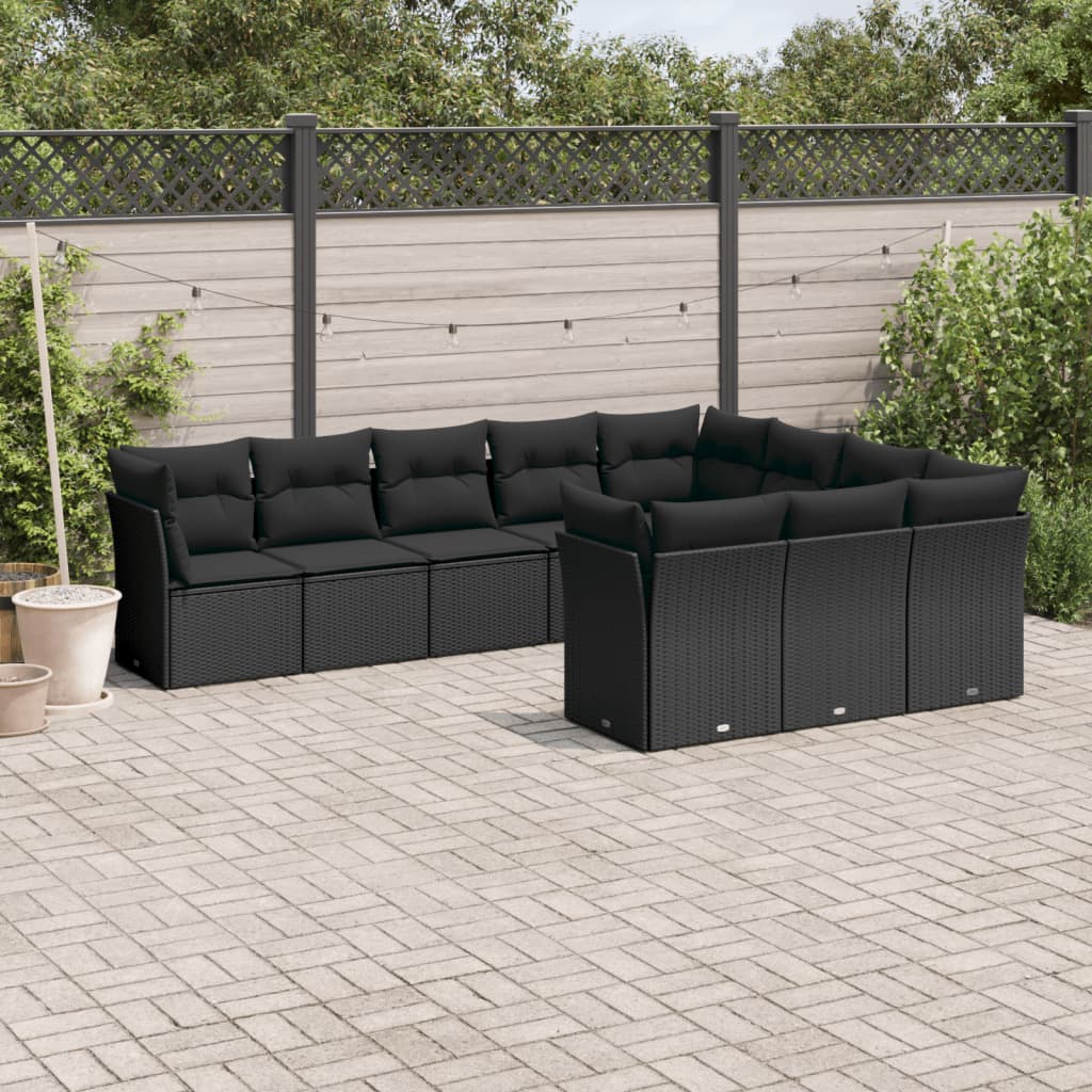 10-delige Loungeset met kussens poly rattan bruin