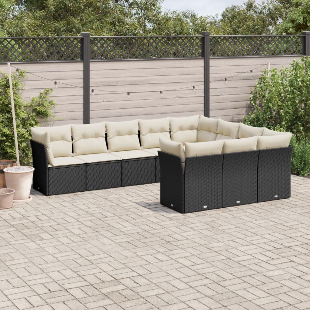 10-delige Loungeset met kussens poly rattan bruin