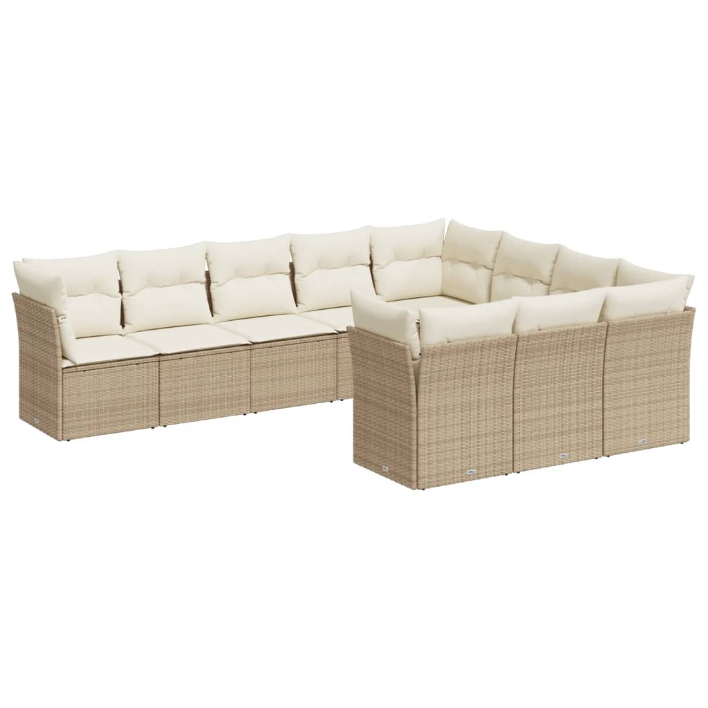 10-delige Loungeset met kussens poly rattan bruin