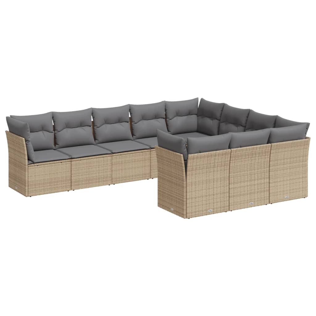 10-delige Loungeset met kussens poly rattan bruin