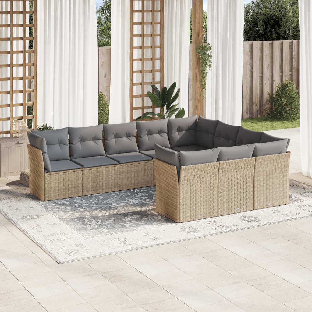 10-delige Loungeset met kussens poly rattan bruin