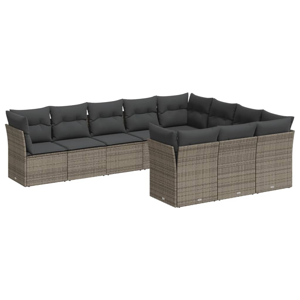 11-delige Loungeset met kussens poly rattan grijs