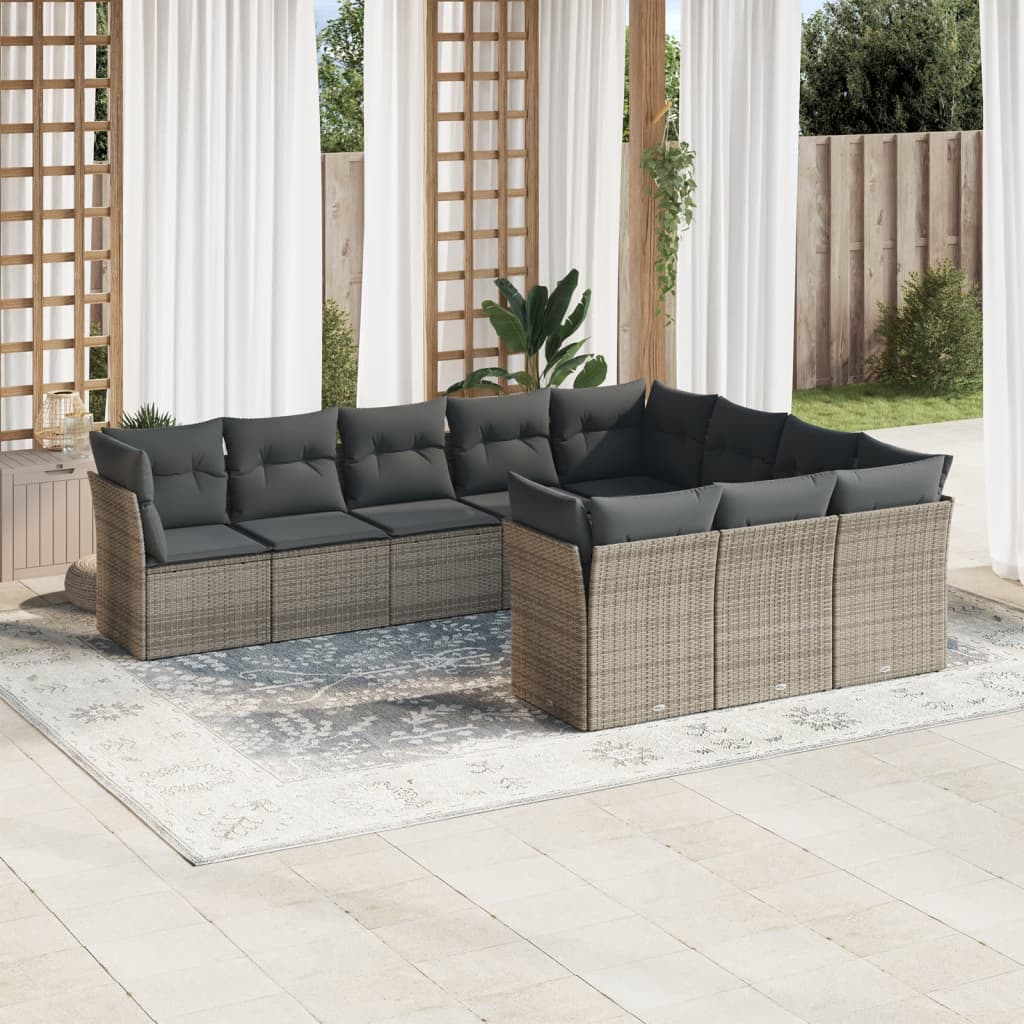 10-delige Loungeset met kussens poly rattan bruin