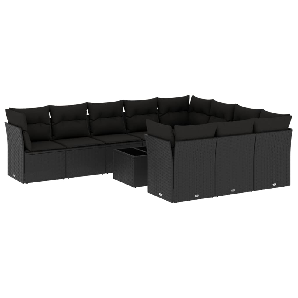 10-delige Loungeset met kussens poly rattan bruin