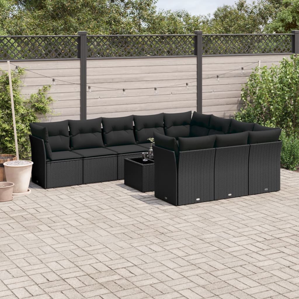 10-delige Loungeset met kussens poly rattan bruin