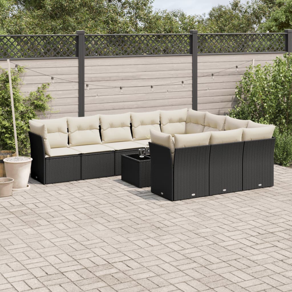 11-delige Loungeset met kussens poly rattan grijs