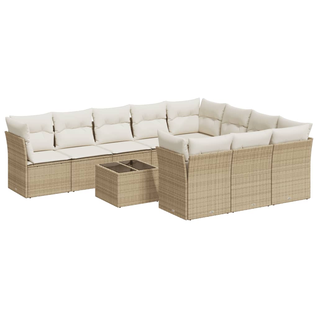 11-delige Loungeset met kussens poly rattan grijs