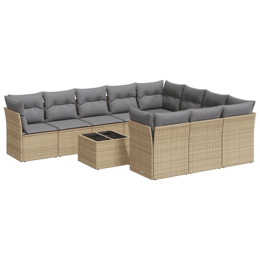 11-delige Loungeset met kussens poly rattan grijs