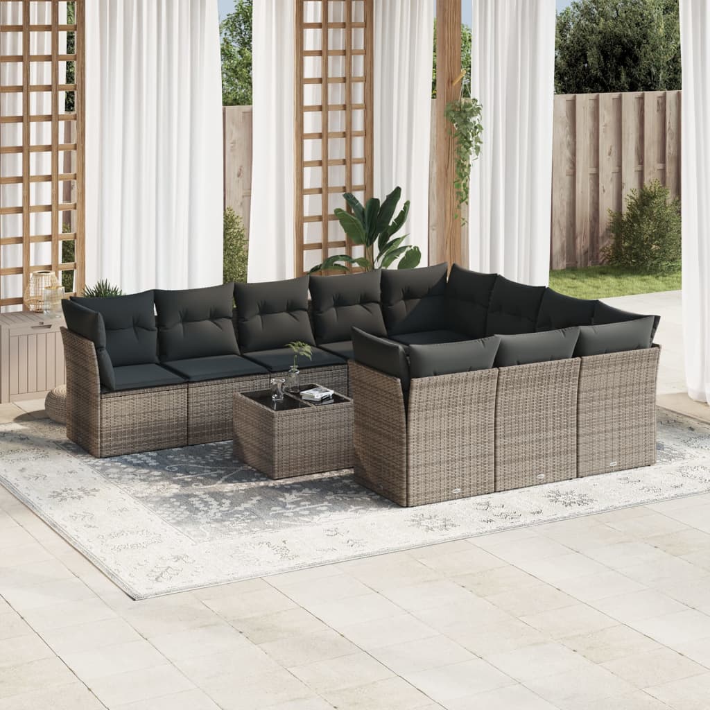 11-delige Loungeset met kussens poly rattan grijs