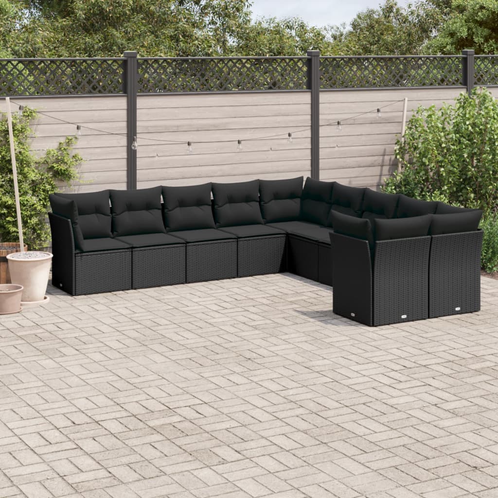 11-delige Tuinset met kussens poly rattan beige