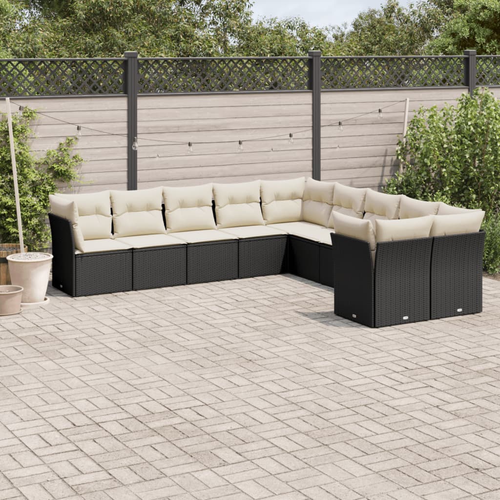 11-delige Tuinset met kussens poly rattan beige