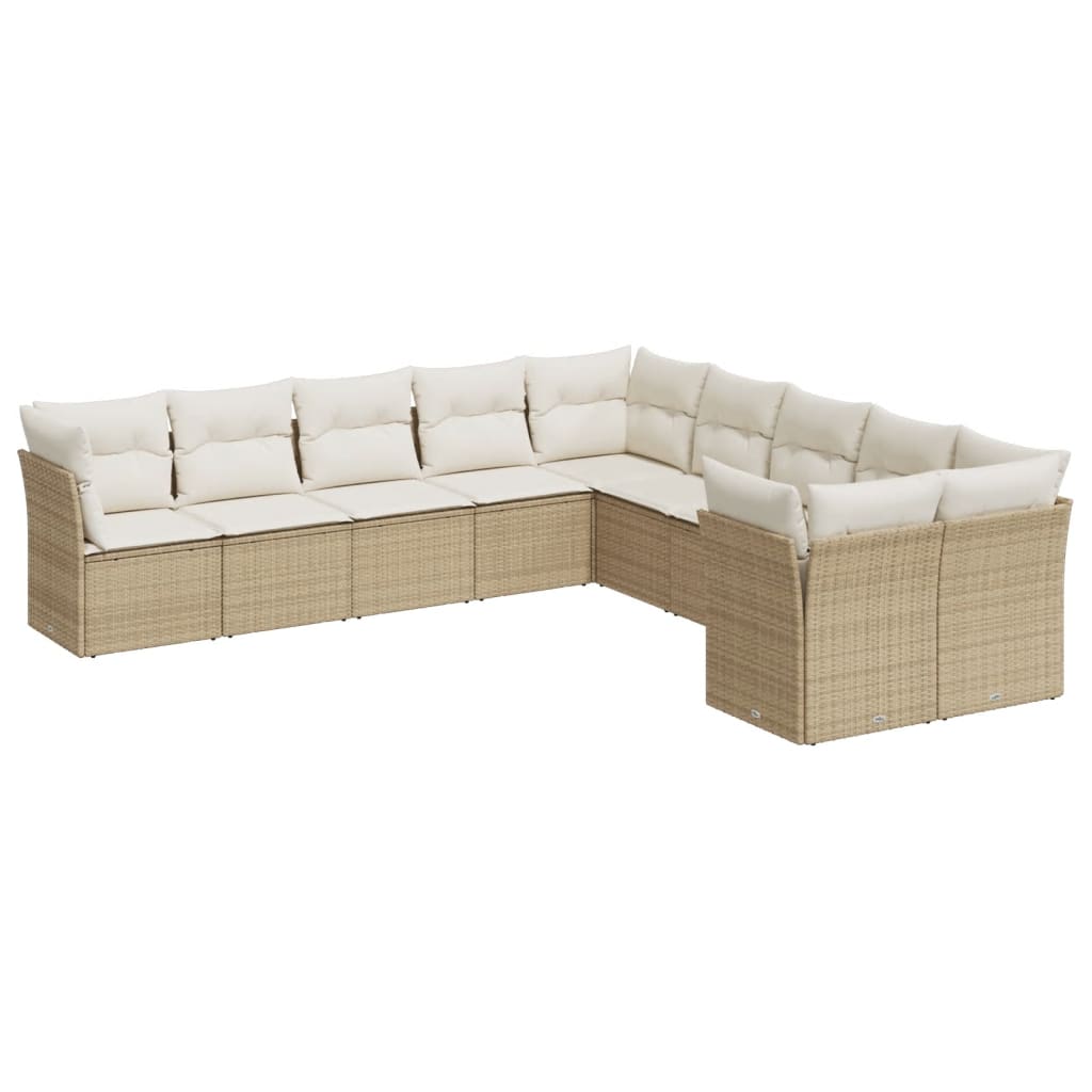 10-delige Loungeset met kussens poly rattan