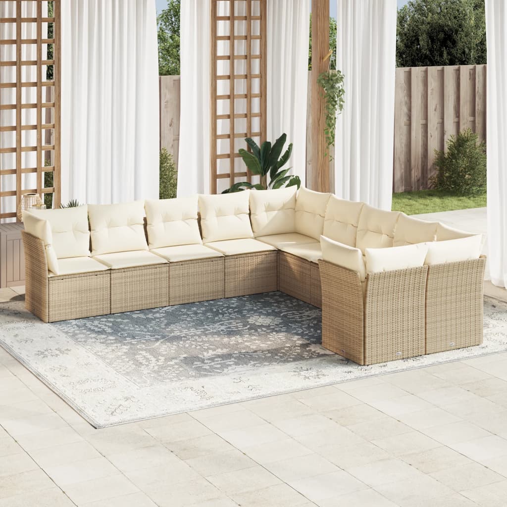 11-delige Tuinset met kussens poly rattan beige