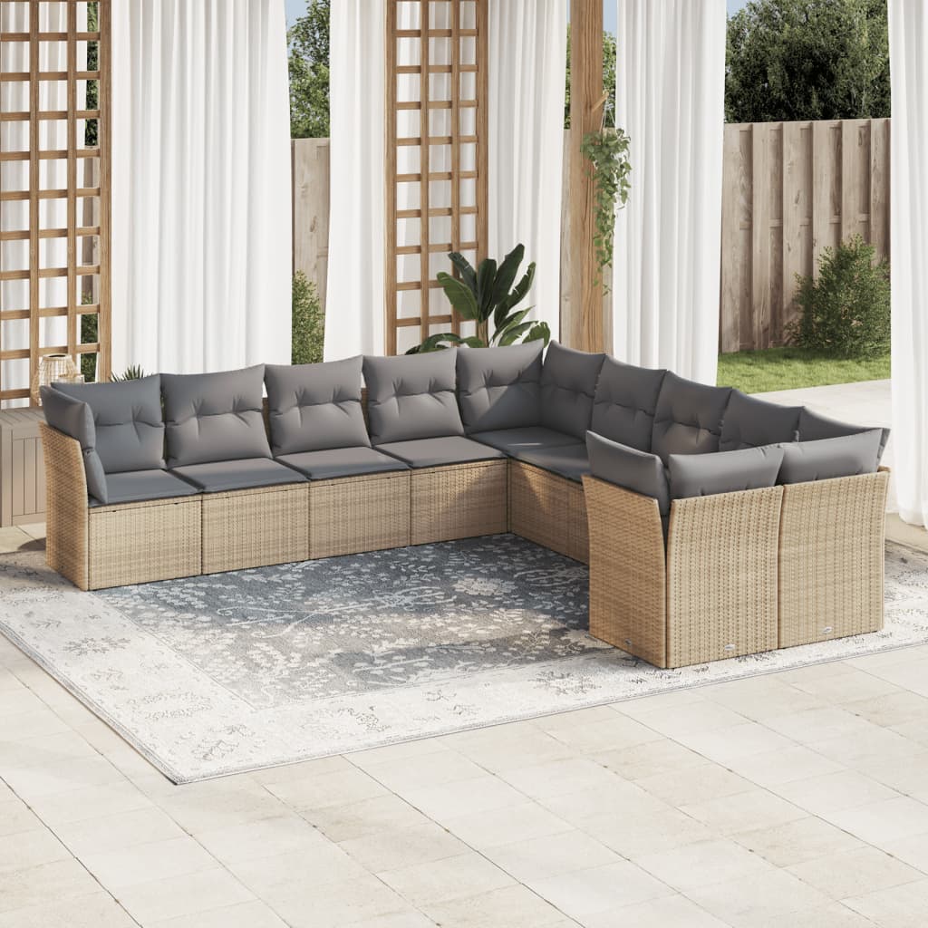 10-delige Loungeset met kussens poly rattan