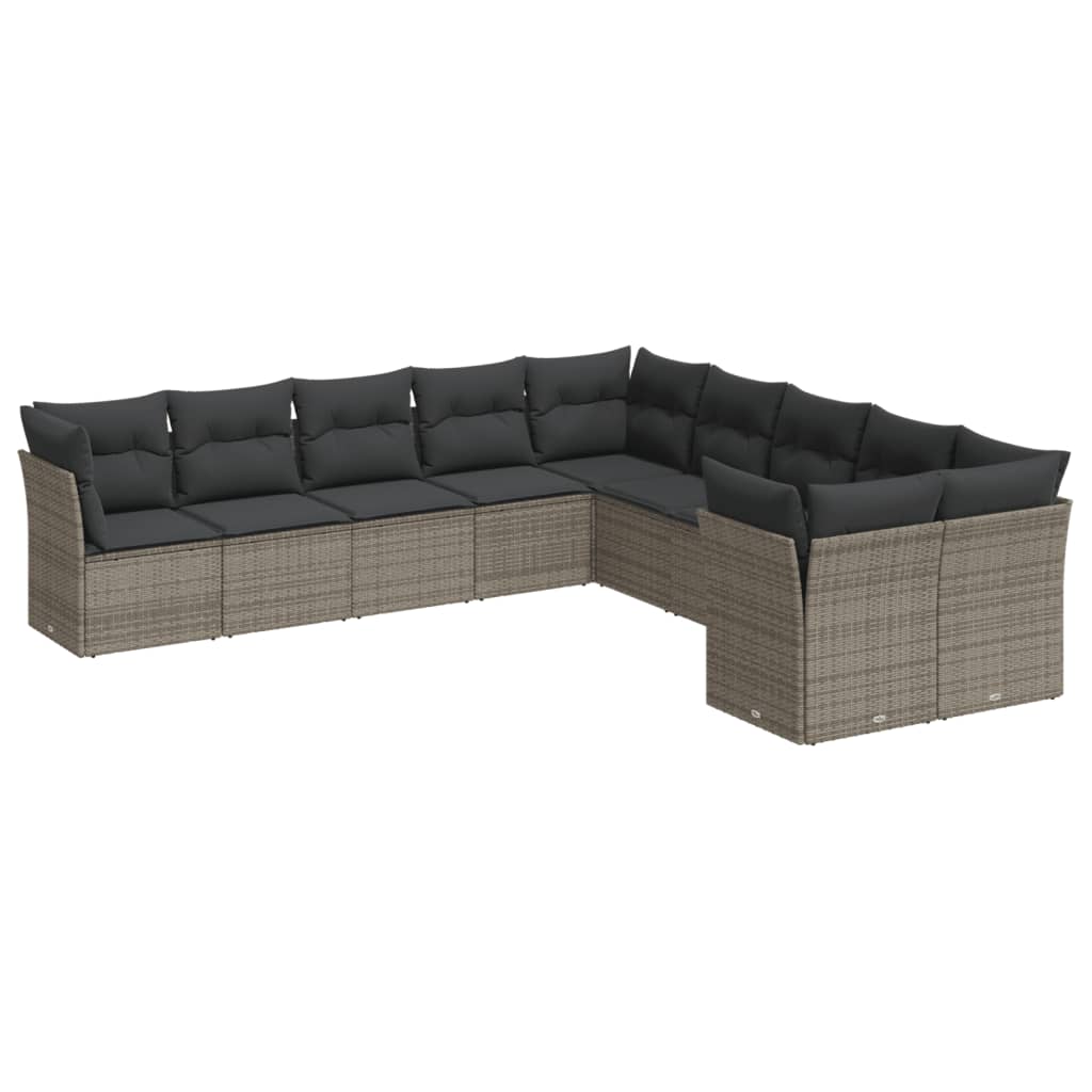 10-delige Loungeset met kussens poly rattan