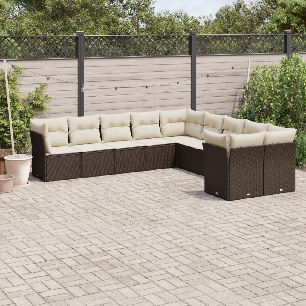 11-delige Tuinset met kussens poly rattan beige