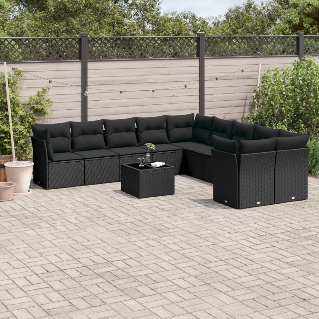 10-delige Loungeset met kussens poly rattan