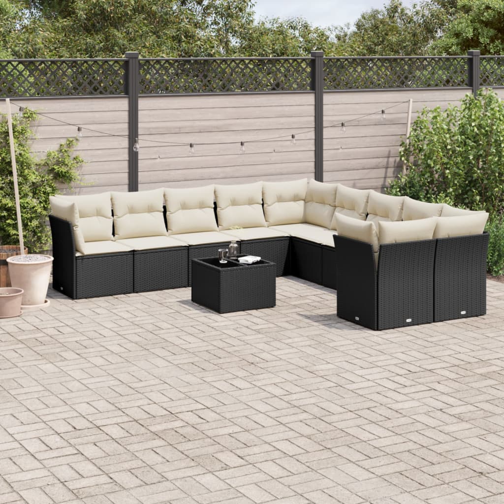 11-delige Tuinset met kussens poly rattan beige